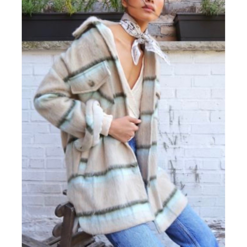 We The Free‎ Free People Vienna Fuzzy Plaid Shirt Jacket Oversized Shacket